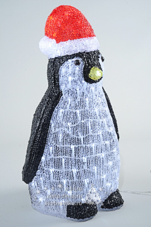 Пингвин в красном колпаке светящийся 29 см, батарейка, уличный, акрил, 20 холодных белых LED ламп Kaemingk
