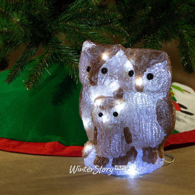 Семейство филинов светящееся 29 см, уличный, акрил, 30 холодных белых LED ламп Kaemingk