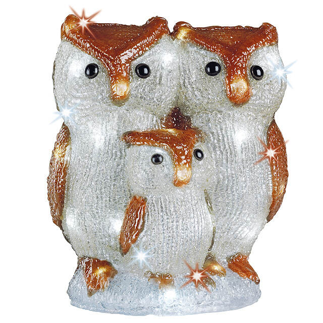 Семейство филинов светящееся 29 см, уличный, акрил, 30 холодных белых LED ламп Kaemingk