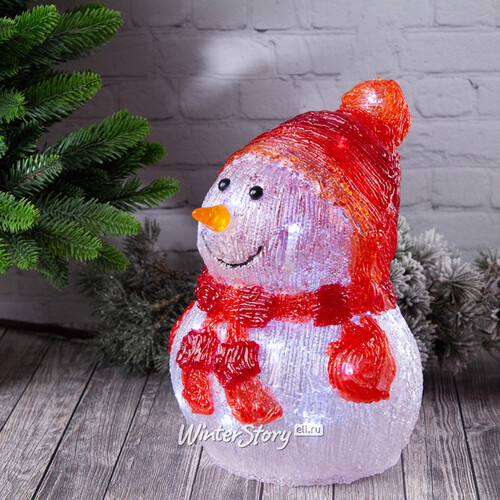 Светящаяся фигура Снеговик Frosty Red 24 см, 20 LED ламп, на батарейках, IP44 Kaemingk