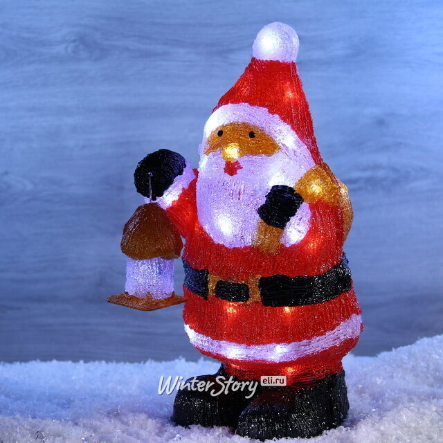 Светодиодная акриловая фигура Санта с фонарем 46 см, 40 LED ламп, IP44 Kaemingk