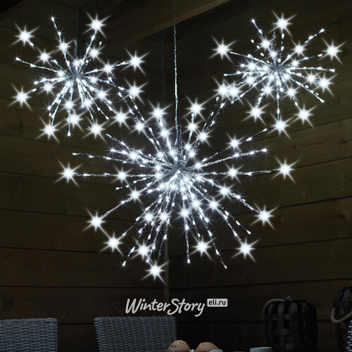 Светодиодное украшение Полярная Звезда серебряная 100 см, 280 холодных белых LED ламп с мерцанием, IP44 Kaemingk