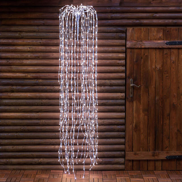 Светодиодное украшение Каскад серебряный 2 м, 680 холодных белых LED ламп с мерцанием, IP44 Kaemingk