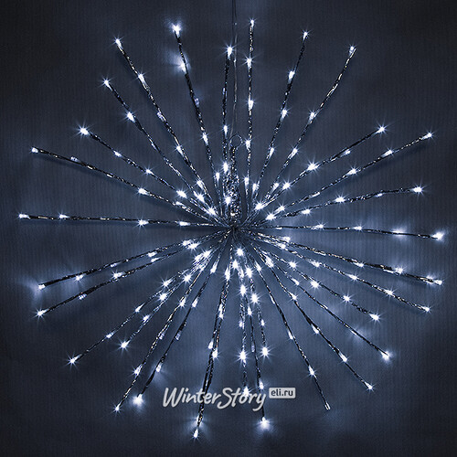 Светодиодное украшение Полярная Звезда серебряная 45 см, 72 холодных белых LED ламп с мерцанием, IP44 Kaemingk