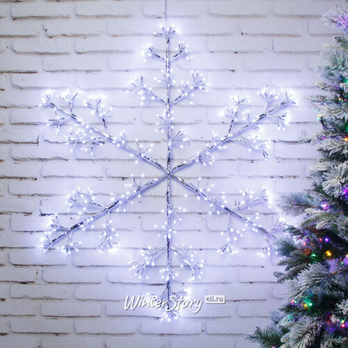 Светодиодная снежинка Lausanne Silver 108 см, 480 холодных белых LED ламп с мерцанием, IP44 Kaemingk