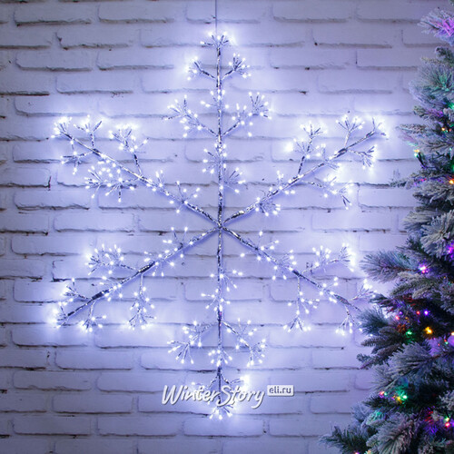 Светодиодная снежинка Lausanne Silver 108 см, 480 холодных белых LED ламп с мерцанием, IP44 Kaemingk