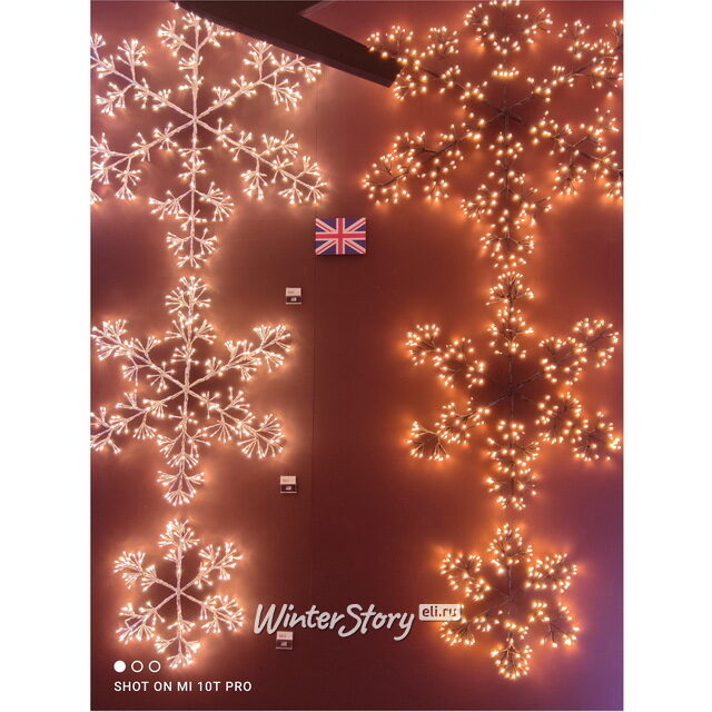 Светодиодная снежинка Lausanne Silver 108 см, 480 теплых белых LED ламп с мерцанием, IP44 Kaemingk