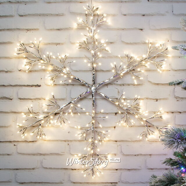 Светодиодная снежинка Lausanne Silver 78 см, 336 теплых белых LED лампы с мерцанием, IP44 Kaemingk