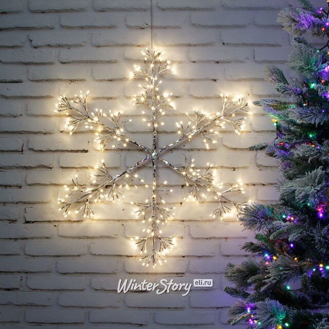 Светодиодная снежинка Lausanne Silver 78 см, 336 теплых белых LED лампы с мерцанием, IP44 Kaemingk