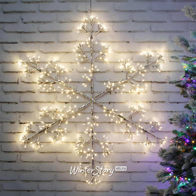 Светодиодная снежинка Lausanne Silver 108 см, 480 теплых белых LED ламп с мерцанием, IP44 Kaemingk