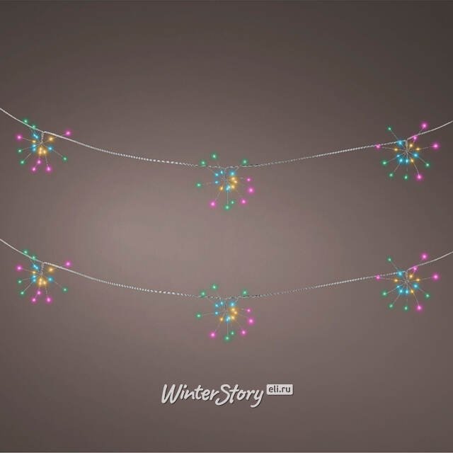 Светодиодная гирлянда Фейерверк - Polestar 2.4 м, 120 разноцветных микро LED ламп, серебряный провод, таймер, контроллер, IP44 Kaemingk