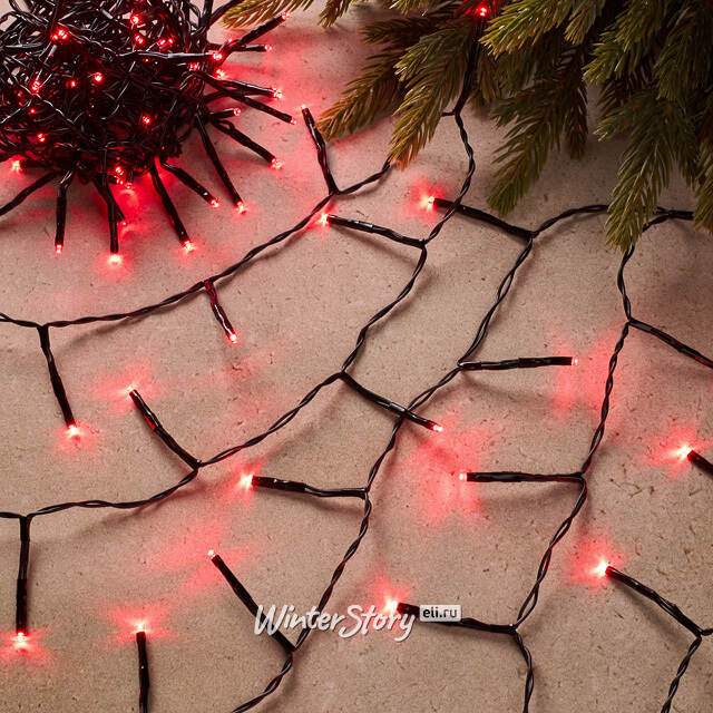 Светодиодная гирлянда нить Объемная 80 красных LED ламп 6 м, черный ПВХ, контроллер, IP44 Kaemingk