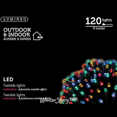 Светодиодная гирлянда нить Объемная 120 разноцветных LED ламп 9 м, черный ПВХ, контроллер, IP44 Kaemingk