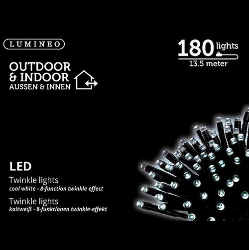 Светодиодная гирлянда нить Объемная 180 холодных белых LED ламп 13.5 м, черный ПВХ, контроллер, IP44 Kaemingk