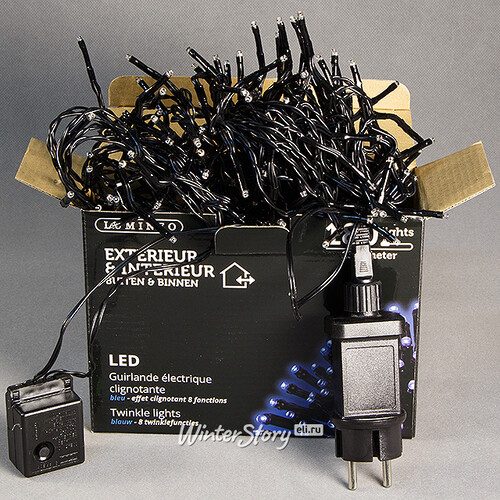 Светодиодная гирлянда нить Объемная 180 синих LED ламп 13.5 м, черный ПВХ, контроллер, IP44 Kaemingk