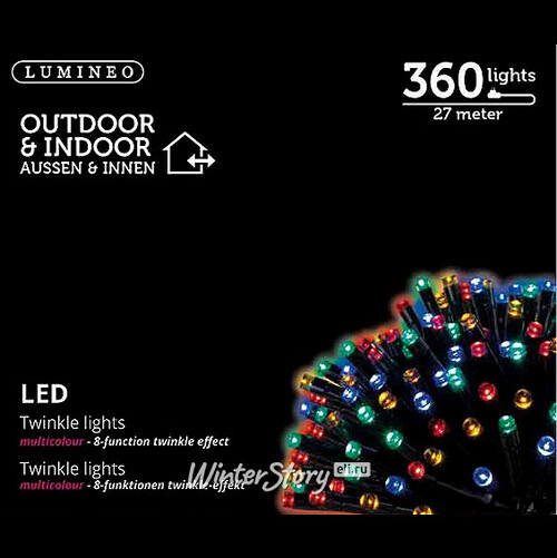 Светодиодная гирлянда нить Объемная 360 разноцветных LED ламп 27 м, черный ПВХ, контроллер, IP44 Kaemingk