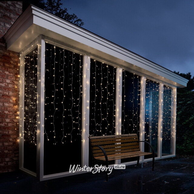 Светодиодный занавес Brilliant Waterfall 2.25*1.5 м, 240 теплых белых LED ламп, прозрачный ПВХ, контроллер, IP44 Kaemingk (Кейминг)