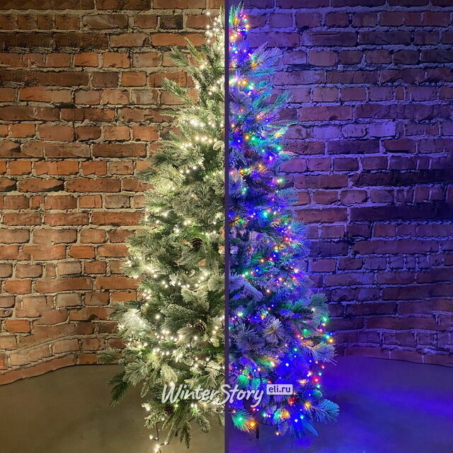 Светодиодная гирлянда нить Lumineo Snake 16 м, 750 теплых белых/разноцветных LED ламп, зеленый ПВХ, контроллер, таймер, IP44 Kaemingk