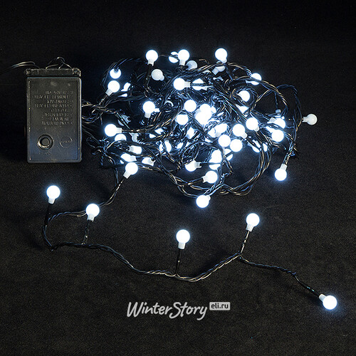 Светодиодная гирлянда Маленькие Шарики Вишенки 80 холодных белых LED ламп 6 м, черный ПВХ, контроллер, IP44 Kaemingk