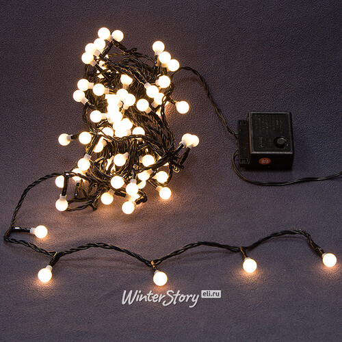 Светодиодная гирлянда Маленькие Шарики Вишенки 80 теплых белых LED ламп 6 м, черный ПВХ, контроллер, IP44 Kaemingk