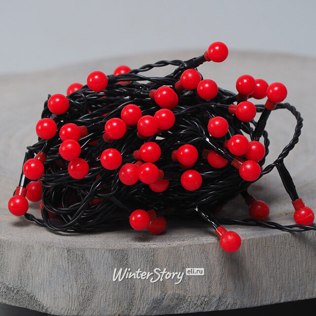 Светодиодная гирлянда Маленькие Шарики Вишенки 80 красных LED ламп 6 м, черный ПВХ, контроллер, IP44 Kaemingk