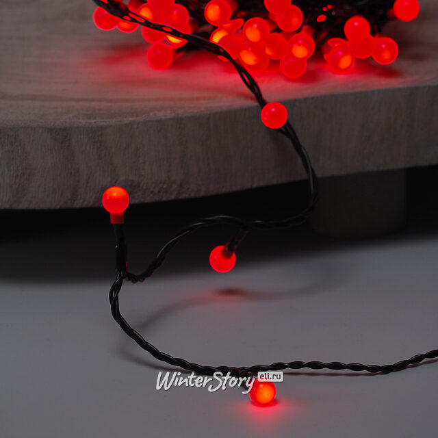 Светодиодная гирлянда Маленькие Шарики Вишенки 80 красных LED ламп 6 м, черный ПВХ, контроллер, IP44 Kaemingk
