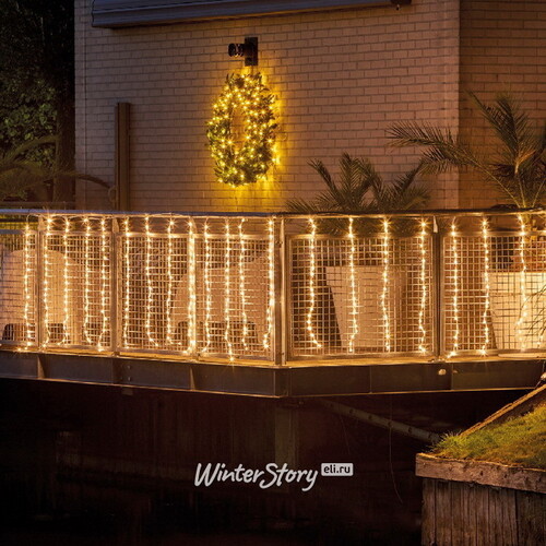 Светодиодная гирлянда бахрома Balcony Waterfall 4*1 м, 420 теплых белых LED ламп, контроллер, прозрачный ПВХ, IP44 Kaemingk
