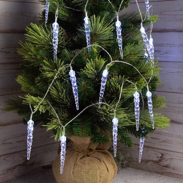 Светодиодная гирлянда Ледяные сосульки 24 холодных белых LED ламп 4.6 м, прозрачный ПВХ, контроллер, IP44 Kaemingk