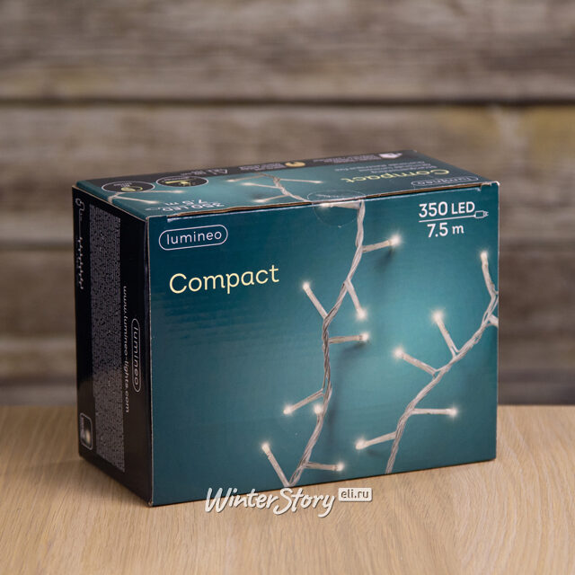 Светодиодная гирлянда нить Lumineo Snake 7.5 м, 350 теплых белых LED ламп, прозрачный ПВХ, диммер, таймер, IP44 Kaemingk