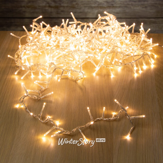 Светодиодная гирлянда нить Lumineo Snake 7.5 м, 350 теплых белых LED ламп, прозрачный ПВХ, диммер, таймер, IP44 Kaemingk