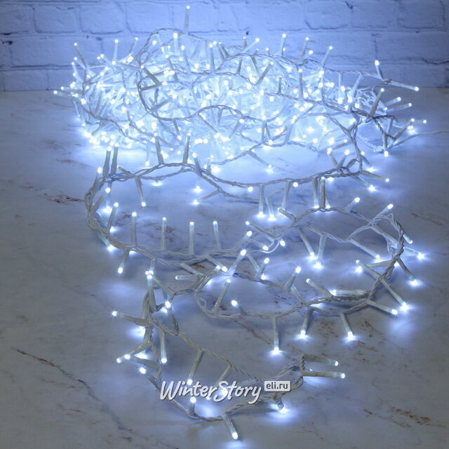 Светодиодная гирлянда нить Lumineo Snake 16 м, 750 холодных белых LED ламп, белый ПВХ, контроллер, таймер, IP44 Kaemingk