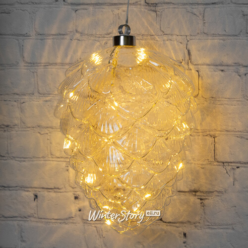 Подвесной светильник Шишка Crystal Bosse 21*15 см, 15 теплых белых LED ламп, на батарейках, стекло Kaemingk