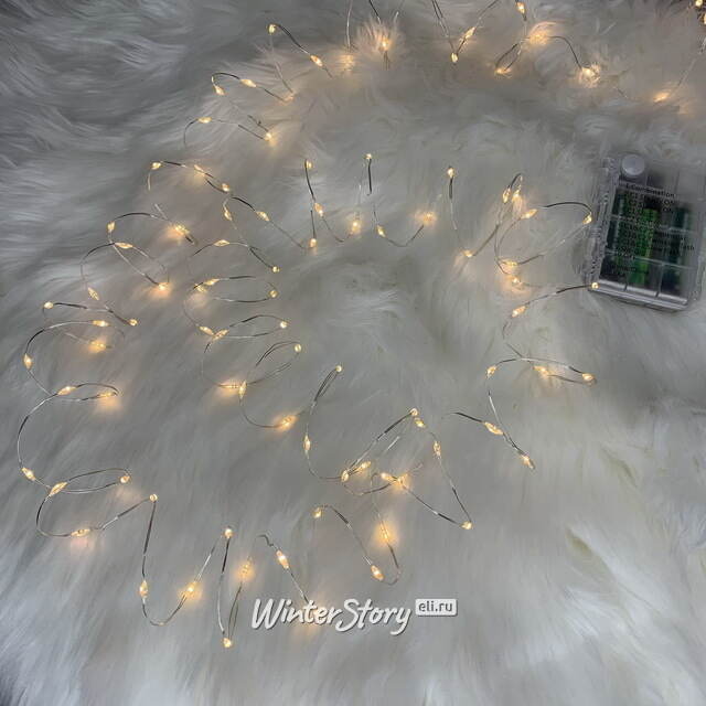 Светодиодная гирлянда Роса на батарейках 4.95 м, 100 теплых белых/разноцветных LED, серебряная проволока, контроллер, IP44 Kaemingk