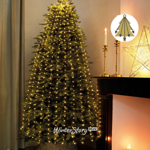 Гирлянда на елку 120-180 см Лучи Росы, 12 нитей, 408 теплых белых мини LED ламп с мерцанием, серебряная проволока, IP44 Kaemingk