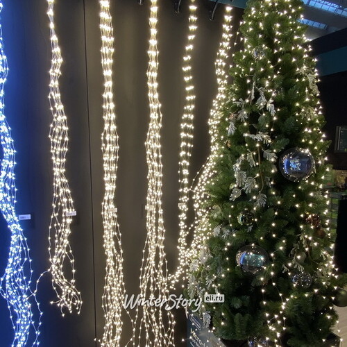 Гирлянда на елку 250 см Лучи Росы, 16 нитей, 832 теплых белых мини LED ламп, зеленая проволока, IP44 Kaemingk