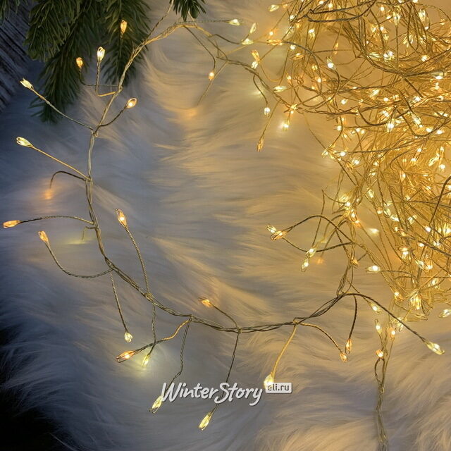 Светодиодная гирлянда Роса Lumineo Snake 12 м, 960 экстра теплых/теплых белых микро LED ламп, золотая проволока, контроллер, IP44 Kaemingk