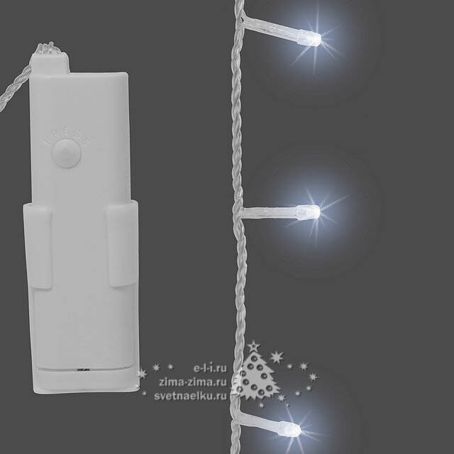 Светодиодная гирлянда на батарейках 96 холодных белых LED ламп 7.1 м, прозрачный ПВХ, контроллер, таймер, IP44 Kaemingk (Кейминг)