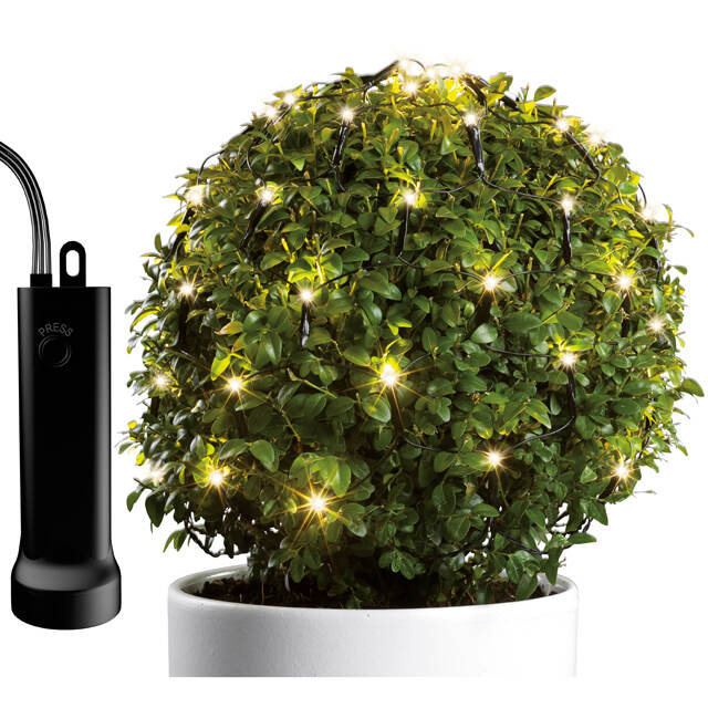 Гирлянда Сетка на дерево/куст 0.35 м на батарейке, 60 теплых белых LED ламп, черный ПВХ, контроллер, IP44 Kaemingk