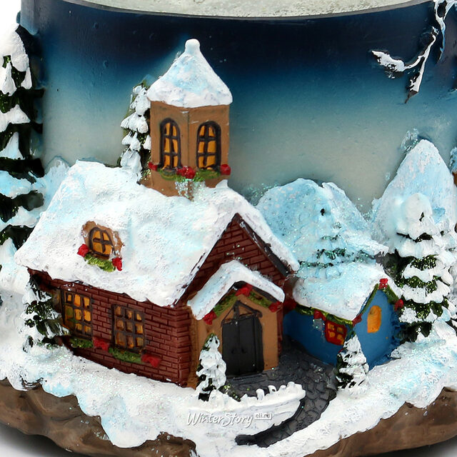 Музыкальный снежный шар Санта летит над городом 20 см, с движением, на батарейках Sigro