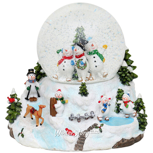 Музыкальный снежный шар с подсветкой и метелью Семья Снеговиков 19*18 см Sigro