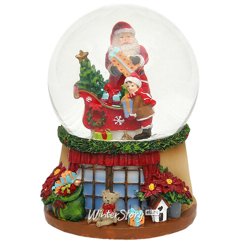 Музыкальный снежный шар Санта Клаус с Подарками 15*11 см Sigro