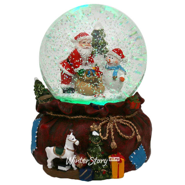 Снежный шар музыкальный с подсветкой и метелью Рождественские Подарки 15 см Sigro (Сигро)