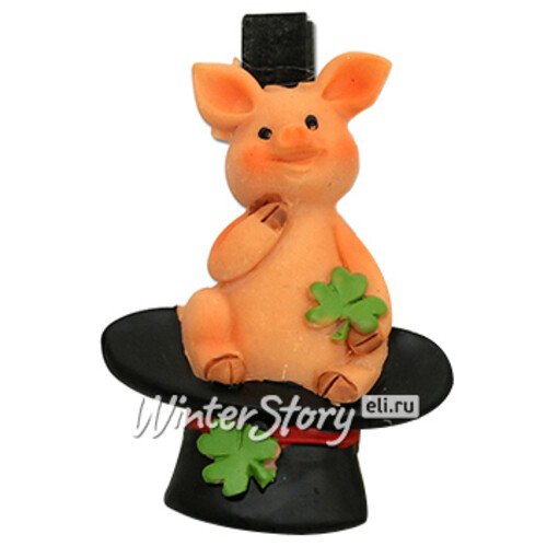 Декоративная прищепка Счастливая Свинка в шляпе с клевером 6*3 см Sigro