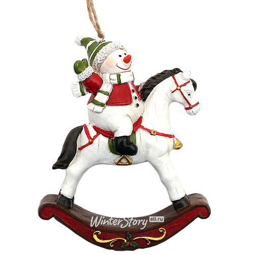 Елочная игрушка Лошадка-качалка со Снеговиком 11 см, подвеска Sigro