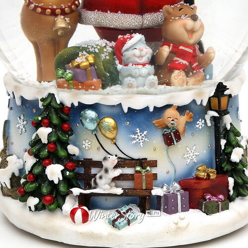 Музыкальный снежный шар Санта с Оленем Рудольфом - Лапландийский дуэт 20 см Sigro