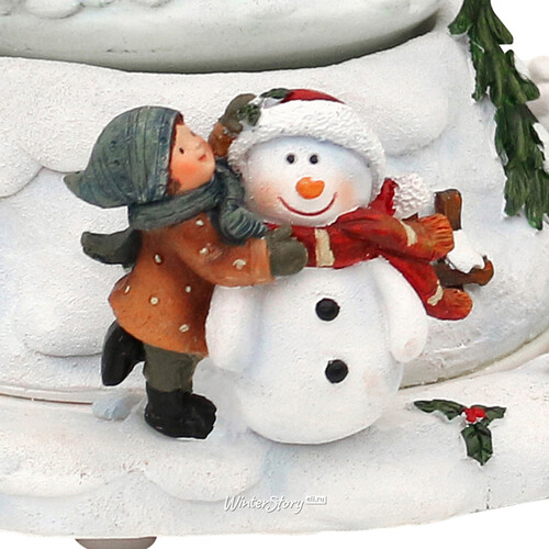 Музыкальный снежный шар Дети на санях 16 см, на батарейках Sigro