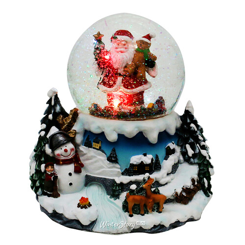 Музыкальный снежный шар В ожидании Санты 20 см, с подсветкой и движением, на батарейках Sigro