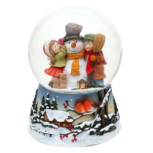 Музыкальный снежный шар Снеговик Персивальд с малышами 15*11 см Sigro