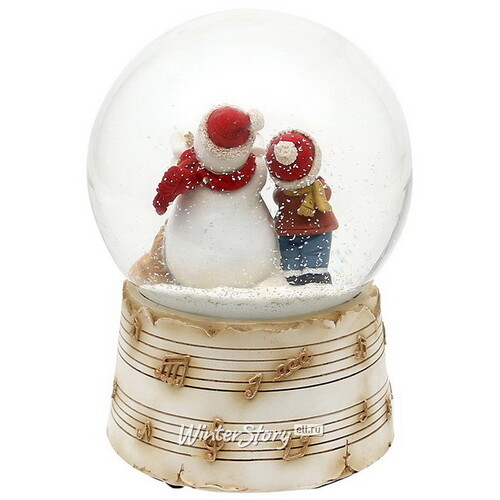 Музыкальный снежный шар Снеговичок Йодгар с Роберто - Дуэт 15 см, на батарейках Sigro