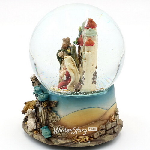 Музыкальный снежный шар Рождественский Вертеп - Святая Семья Вифлеема 15 см, на батарейках Sigro